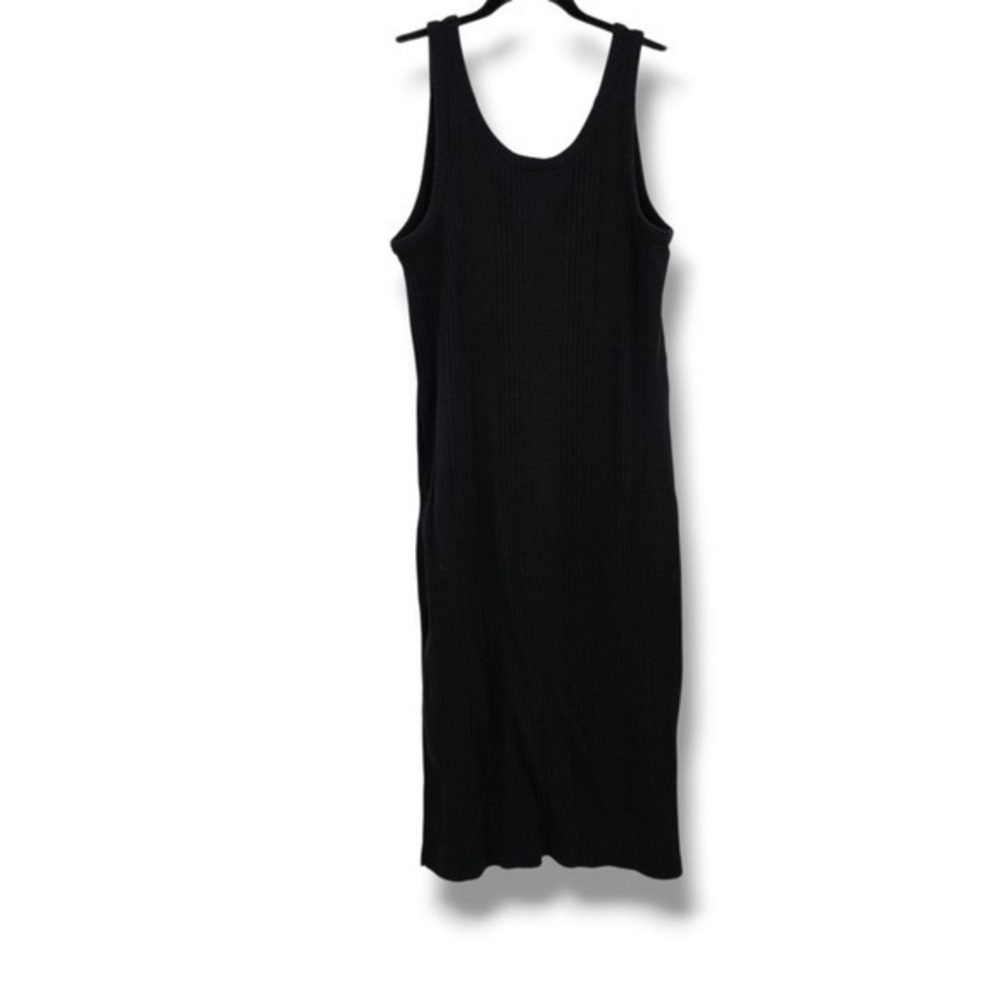 A New Day Black Ribbed Tank Dress Sleeveless Midi with Slit Women's Size Large